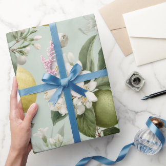 Papier Cadeau Motif aquarelle de fleur d'eau de citron vert ment
