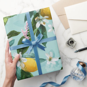 Papier Cadeau Motif aquarelle de fleur d'eau de citron vert ment