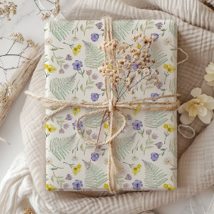 Papier Cadeau Motif aquarelle de fleurs sauvages jaunes et viole