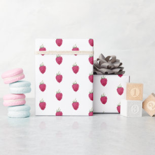 Papier Cadeau Motif aquarelle de framboises peintes à la main