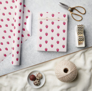 Papier Cadeau Motif aquarelle de framboises roses
