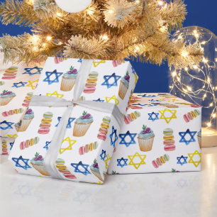 Papier Cadeau Motif aquarelle de Hanukkah joyeux