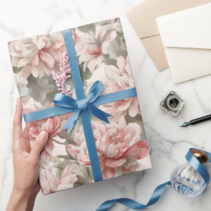 Papier Cadeau Motif aquarelle de jardin rose élégant vintage