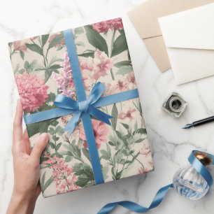 Papier Cadeau Motif aquarelle de jardin rose élégant vintage