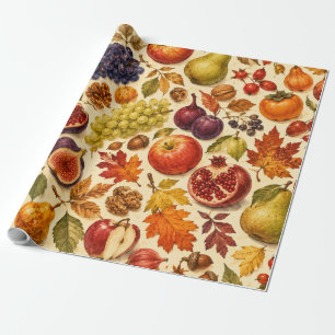 Papier Cadeau Motif aquarelle de récolte d'automne