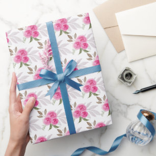 Papier Cadeau Motif aquarelle de roses roses merveilleuses