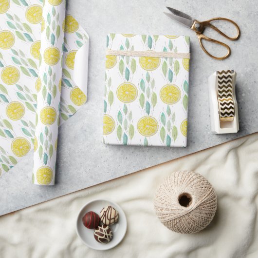 Papier Cadeau Motif aquarelle de tranches de citron (Artisanat)