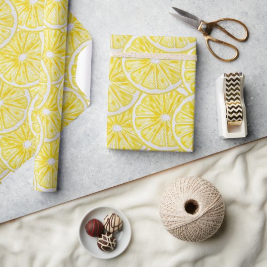 Papier Cadeau Motif aquarelle de tranches de citron (Artisanat)