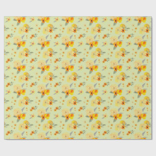 Papier Cadeau Motif aquarelle floral au citron et à la rose jaun