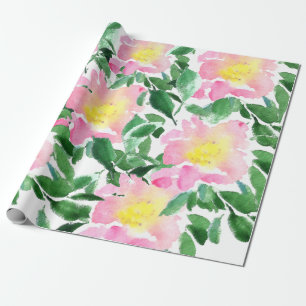 Papier Cadeau Motif aquarelle floral rose vert artistique