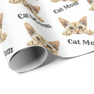 Papier Cadeau Motif aquarelle javanaise de maman chat qui regard
