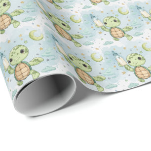 Papier Cadeau Motif aquarelle pastel de bébé tortue mignon 