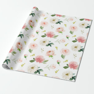 Papier Cadeau Motif aquarelle rose blush féminin