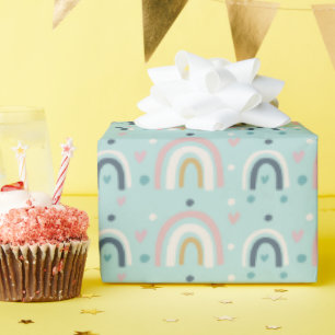 Papier Cadeau Motif arc-en-ciel blanc mignon
