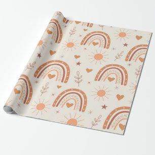 Papier Cadeau Motif arc-en-ciel boho en terre cuite