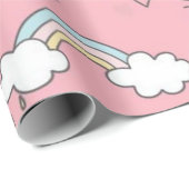 Papier Cadeau Motif arc-en-ciel de licorne rose (Coin rond)