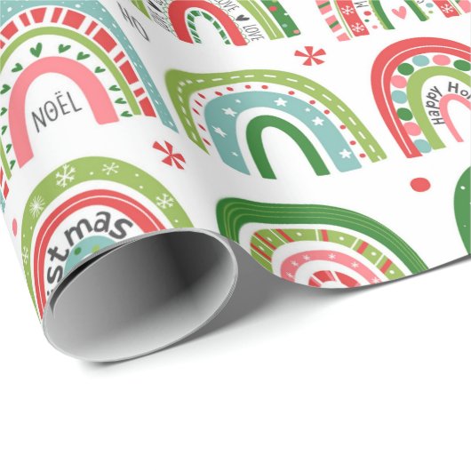 Papier Cadeau Motif arc-en-ciel moderne de Noël festif (Coin rond)