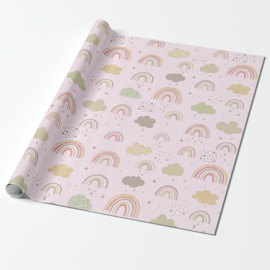 Papier Cadeau Motif arc-en-ciel rose et beige (Déroulé)