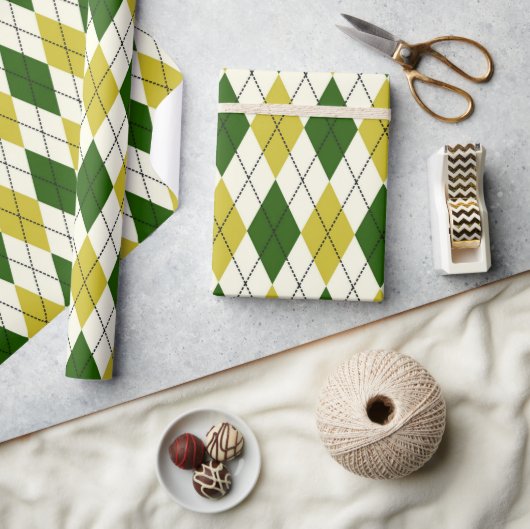 Papier Cadeau Motif Argyle Vert et Jaune (Artisanat)