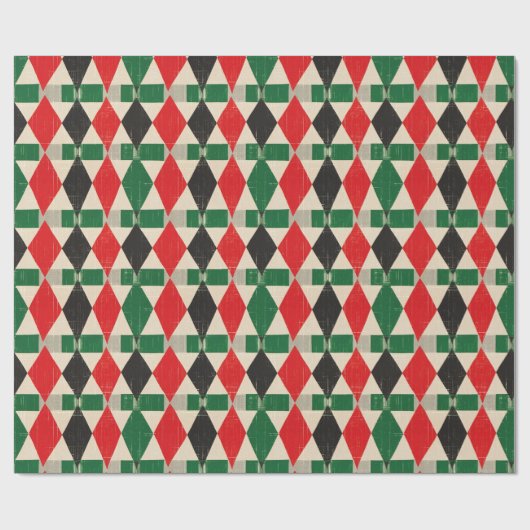 Papier Cadeau Motif arlequin Diamant Rouge et Vert (Plat)