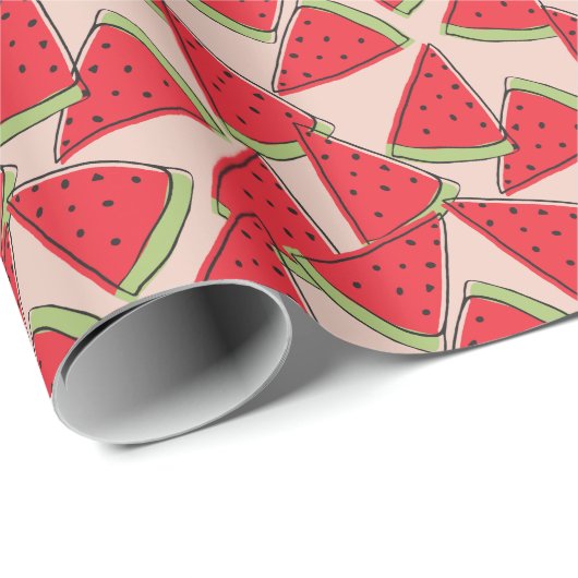 Papier Cadeau Motif Arrière - plan rose des tranches de pastèque (Coin rond)