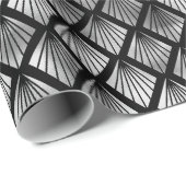 Papier Cadeau Motif Art déco argenté et diamant noir (Coin rond)