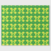 Papier Cadeau Motif art déco de pétoncle vert et jaune (Plat)