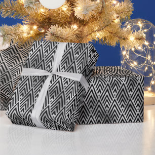 Papier Cadeau Motif Art Déco diamanté argent et noir