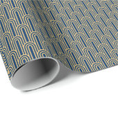 Papier Cadeau Motif Art Déco Élégant Arches Navy Or Chic (Coin rond)