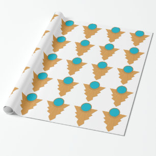 Papier Cadeau Motif Art Déco en Pape d'Enveloppement Or et Turqu