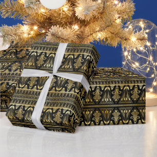Papier Cadeau Motif Art déco floral or et noir