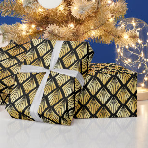 Papier Cadeau Motif Art déco Gold et Black Diamond
