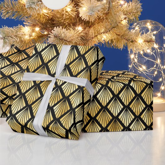Papier Cadeau Motif Art déco Gold et Black Diamond (Vacances)