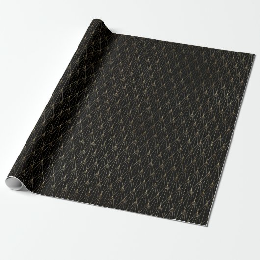 Papier Cadeau Motif Art déco noir et or (Déroulé)