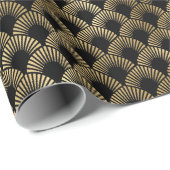 Papier Cadeau Motif Art déco noir et or (Coin rond)