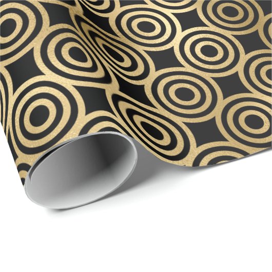Papier Cadeau Motif Art déco noir et or (Coin rond)