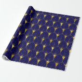 Papier Cadeau Motif Art Déco Or Brillant Sur Bleu Foncé (Déroulé)