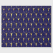 Papier Cadeau Motif Art Déco Or Brillant Sur Bleu Foncé (Plat)