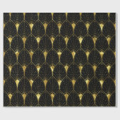 Papier Cadeau Motif Art déco Or brillant sur noir (Plat)