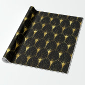 Papier Cadeau Motif Art déco Or brillant sur noir (Déroulé)