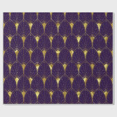 Papier Cadeau Motif Art Déco Or Brillant Sur Violet Profond (Plat)