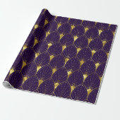 Papier Cadeau Motif Art Déco Or Brillant Sur Violet Profond (Déroulé)