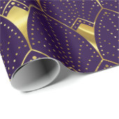 Papier Cadeau Motif Art Déco Or Brillant Sur Violet Profond (Coin rond)