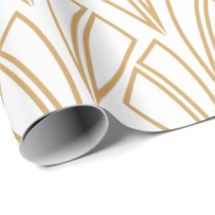 Papier Cadeau Motif Art déco or et blanc