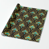 Papier Cadeau Motif Art déco or et bleu sur noir (Déroulé)