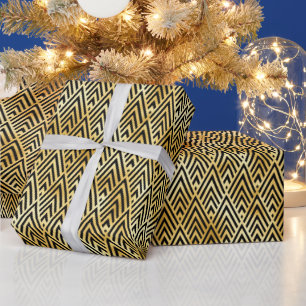 Papier Cadeau Motif Art Déco or et diamant noir