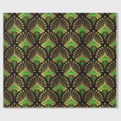 Papier Cadeau Motif Art déco or et vert sur noir (Plat)