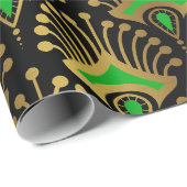 Papier Cadeau Motif Art déco or et vert sur noir (Coin rond)