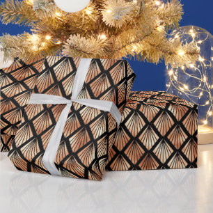 Papier Cadeau Motif Art déco or rose et diamants noirs