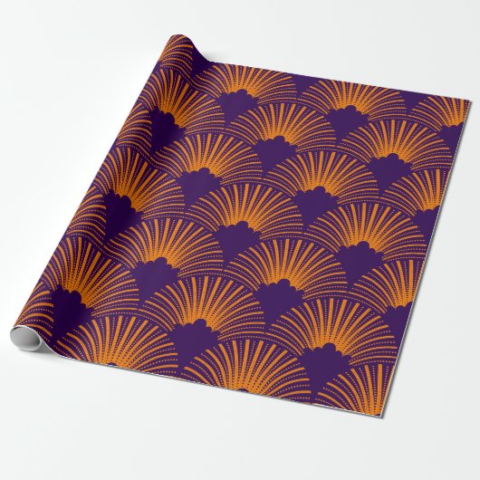 Papier Cadeau Motif art déco orange sur arrière - plan violet pr (Déroulé)
